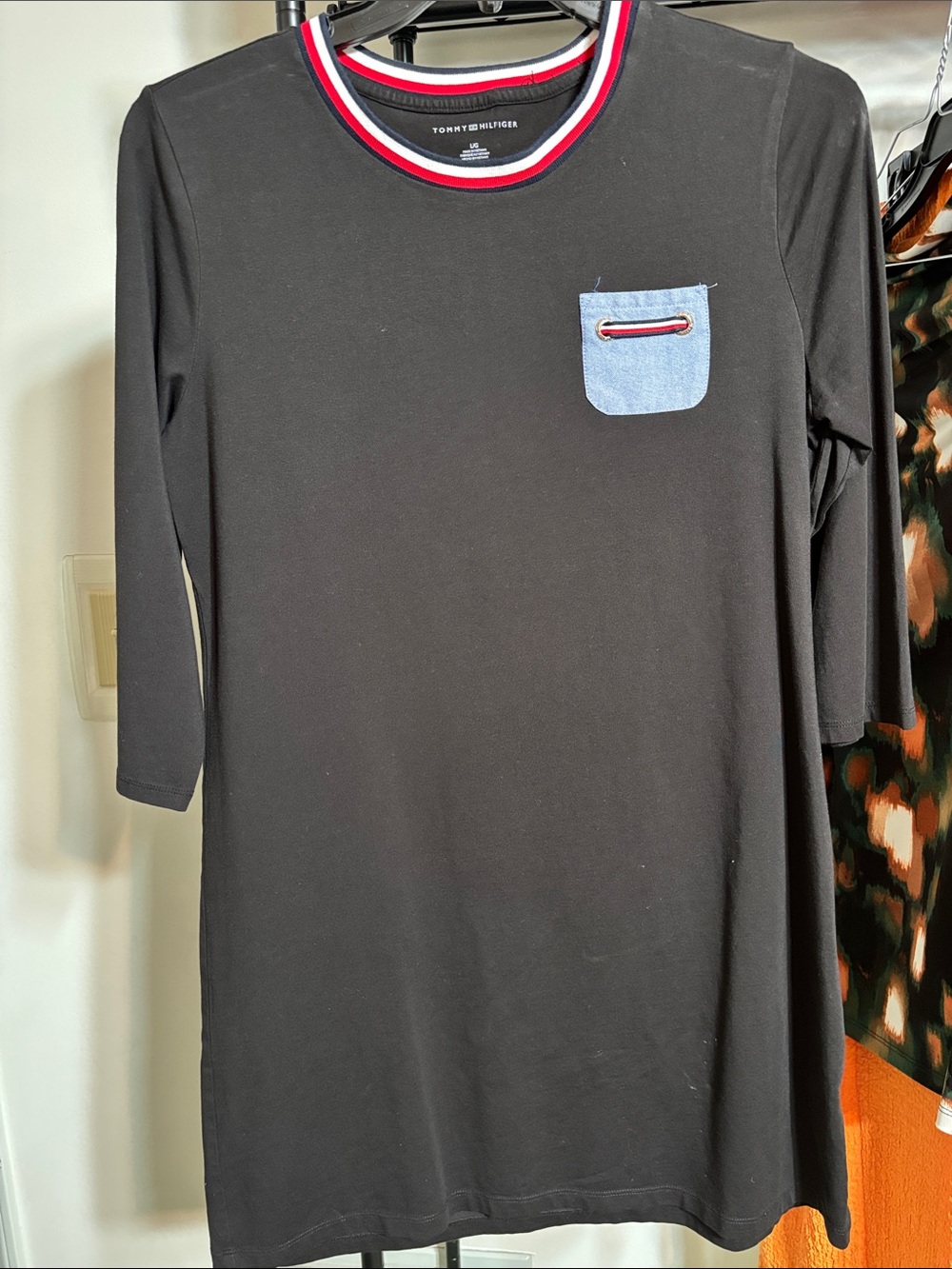 Tommy Hilfiger Kids Black Long Sleeve Dress with Denim Pocket